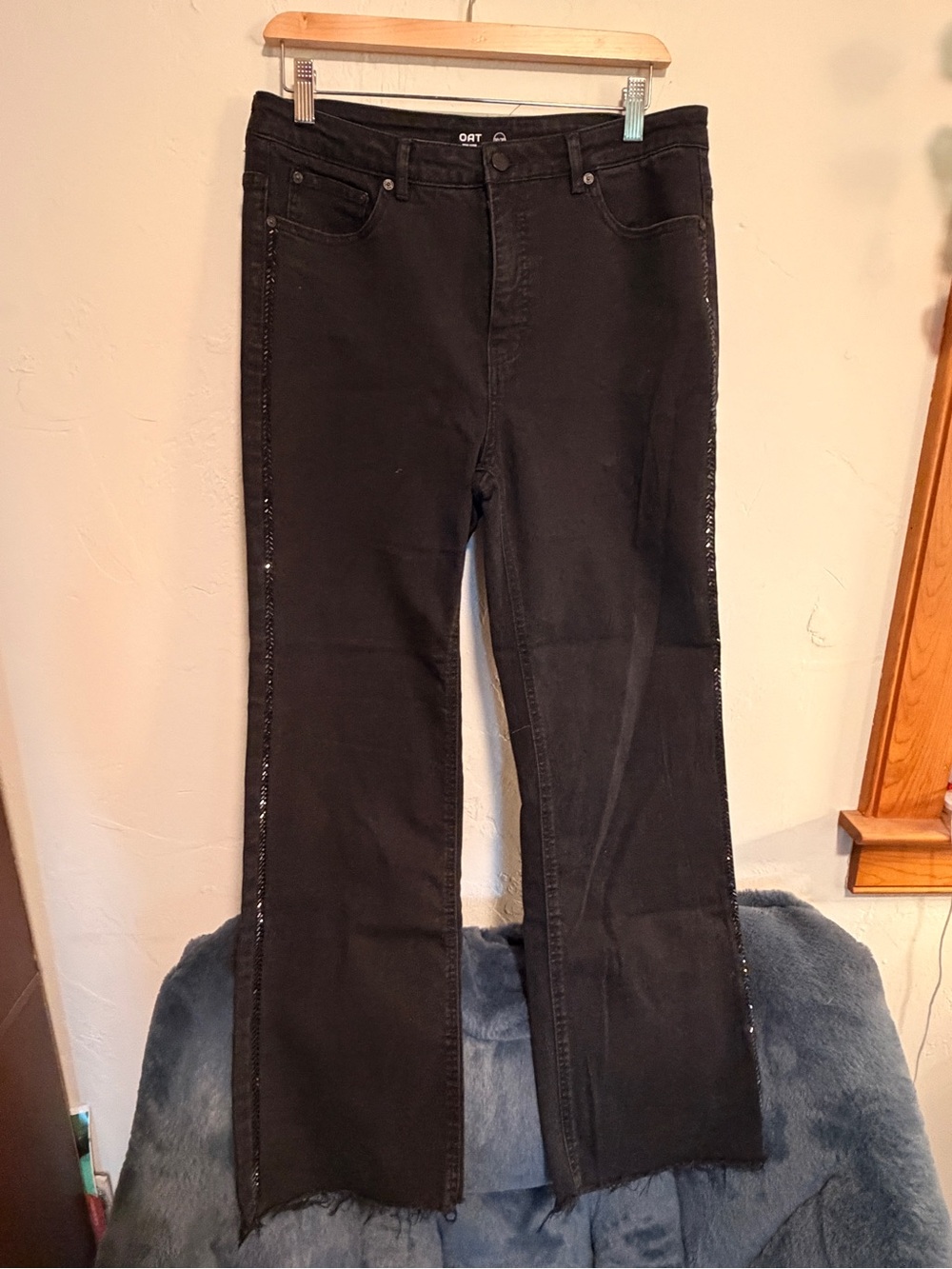 Oat New York Black Flare Jeans with Side Sequin Detail